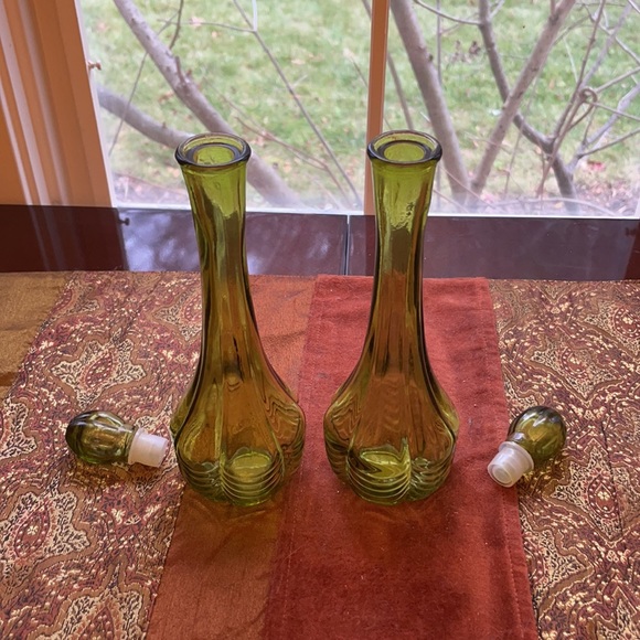 Vintage Avon Bird of Paradise sea green decanter set, Bud vase, oil/vinegar - Picture 2 of 9
